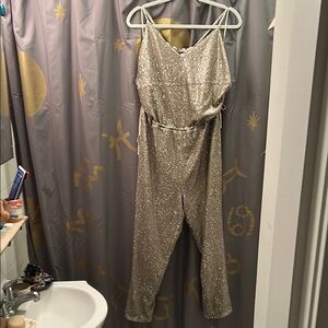 Free People Sequined Jumpsuit M champagne gold disco 70s Vibe Sequins
